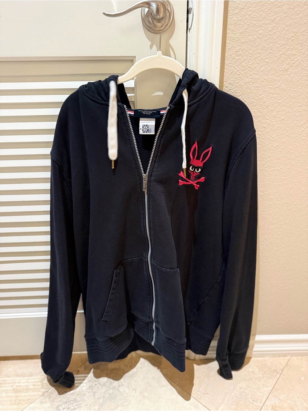 Psycho Bunny Black Hoodie with Red Bunny Emblem